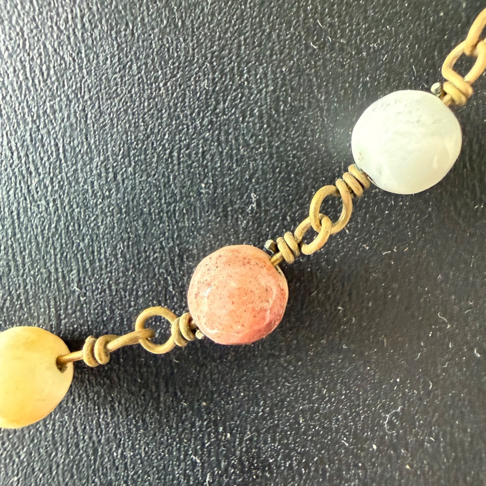 Necklace Multi-Color Pastel Beaded Hand Wired Bohemian Gold Tone 19 inches