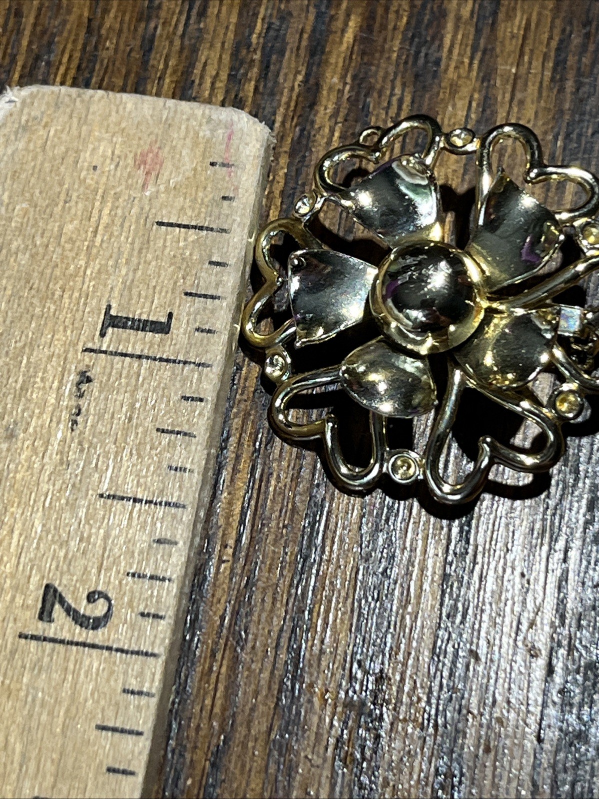 Vintage Gold Toned Flower And Hearts Brooch Pin