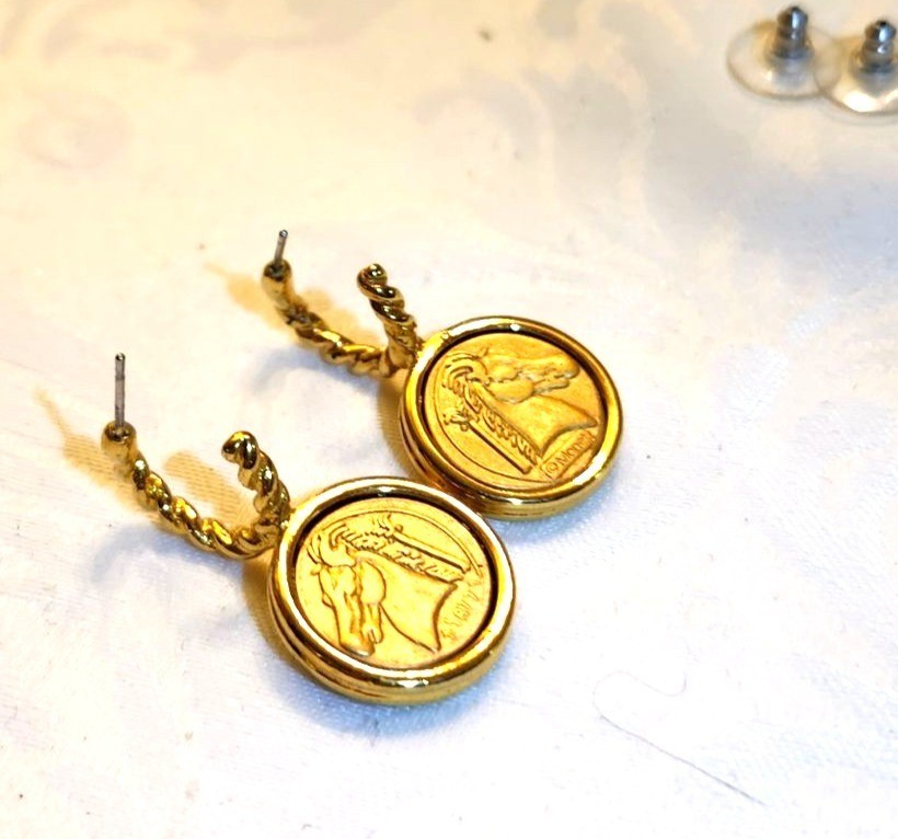 Vintage Monet “Roman Coin” Pierced Earrings Classic Business Casual