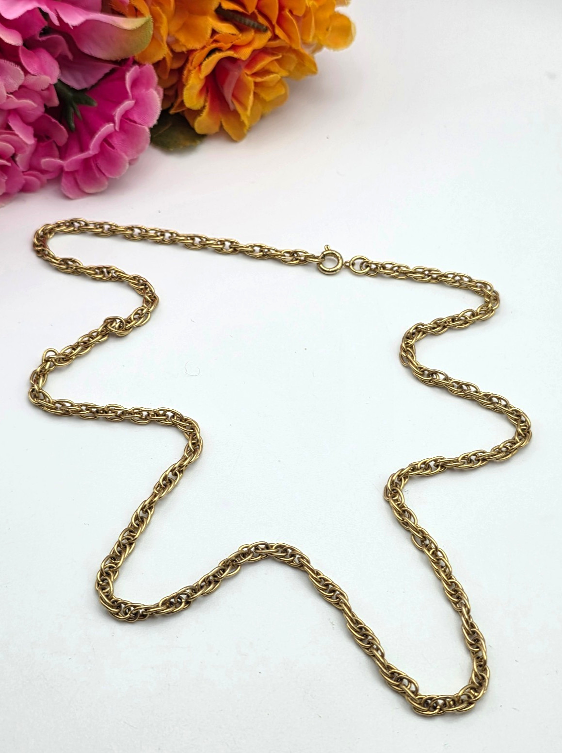 Vintage Gold Tone 23 In 4mm Wheat Spiga Chain Necklace Spring Ring Clasp