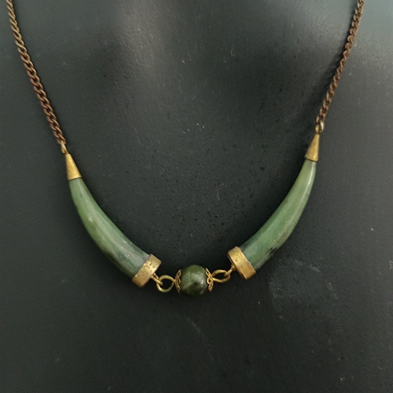 Vintage Boho Natural Green Stone Necklace Ethnic Artisan Earthy Folk Statement