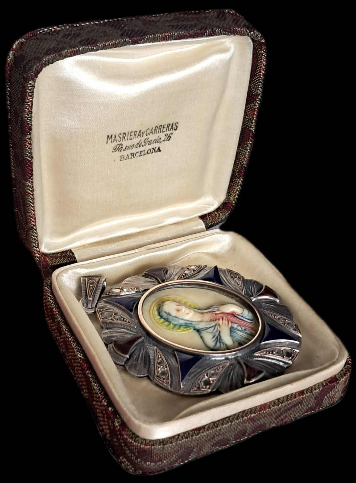 Fine Antique Art Nouveau Silver Gold Enamel Virgin Mary Madonna Pendant Ca 1900