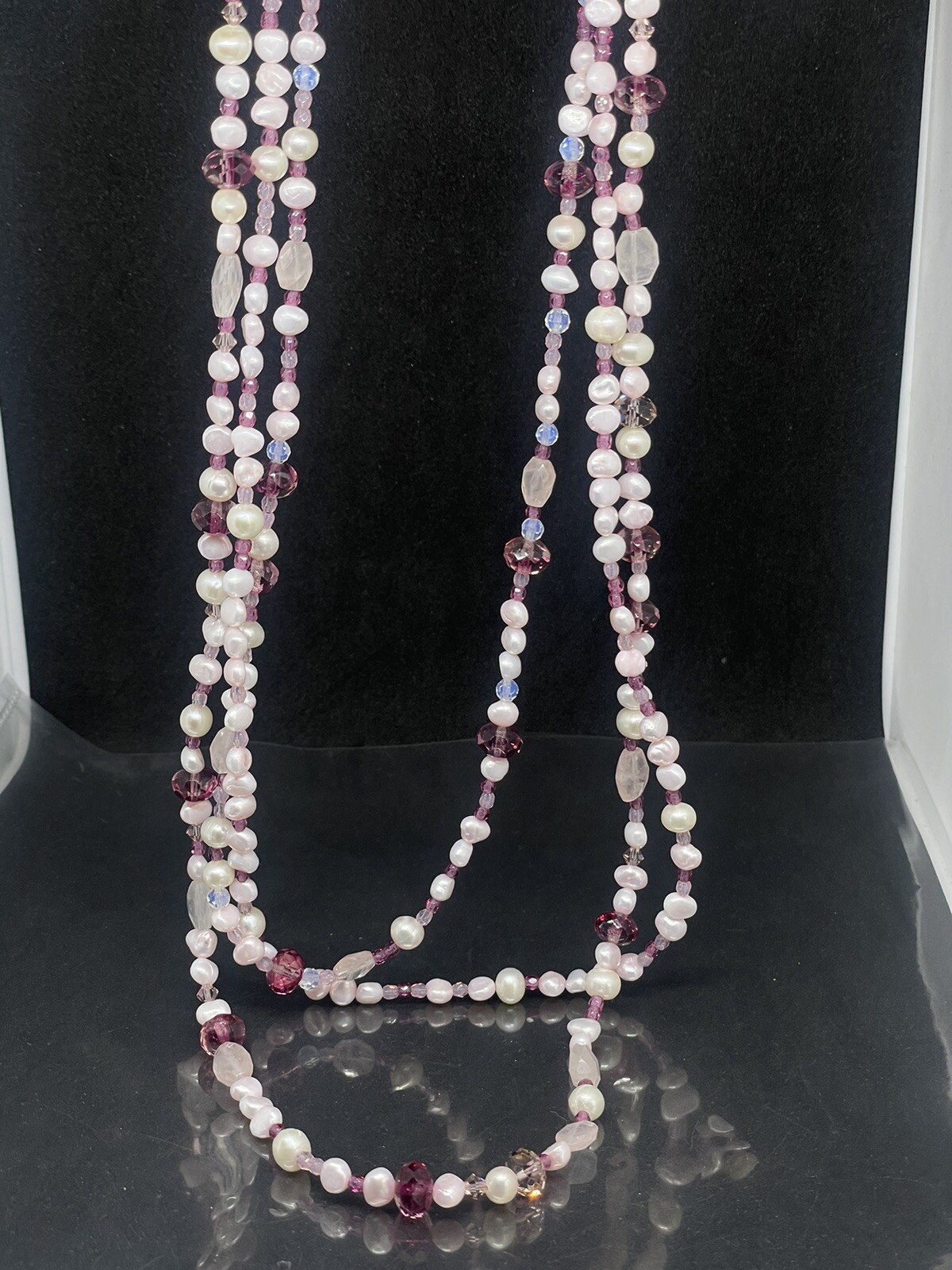 Vintage Sterling Toggle White Pearls Pink Purple Lucite Beads 3 Strands Necklace