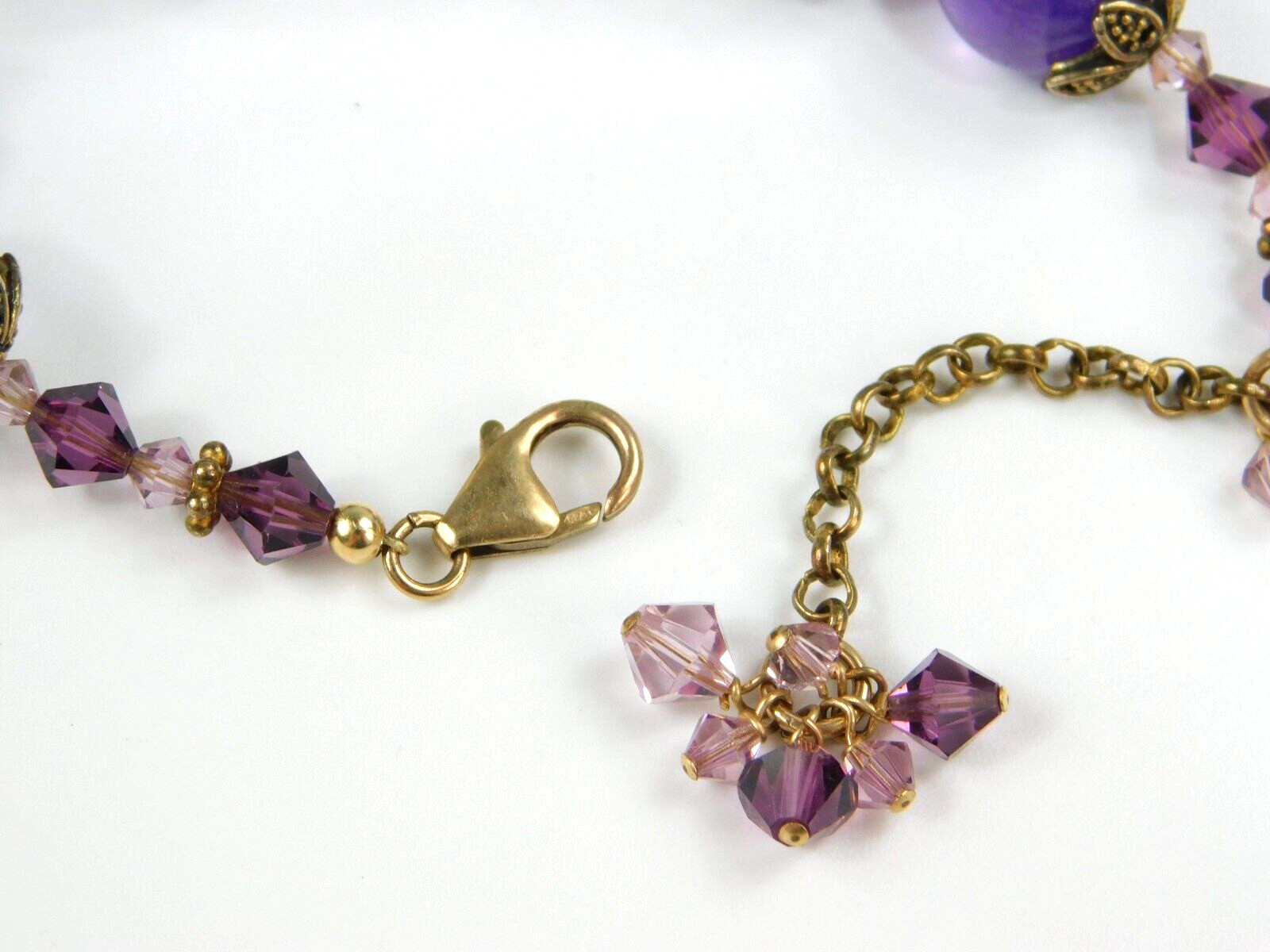 Stunning Gold Filled Crystal & Amethyst Purple Flower Beaded Bracelet 7-9″ Long
