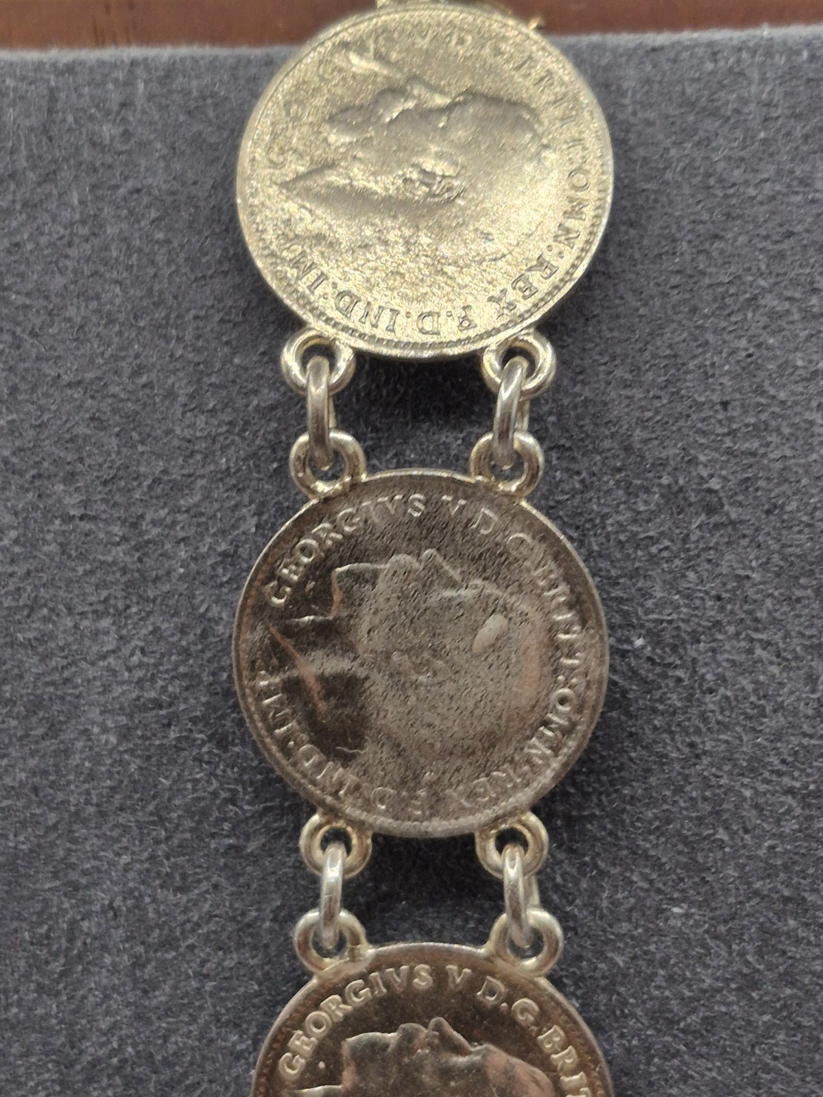 Antique Silver Coin Bracelet Chain Link Size 6.5. Gold Vermeil 1900’s To 1930’s