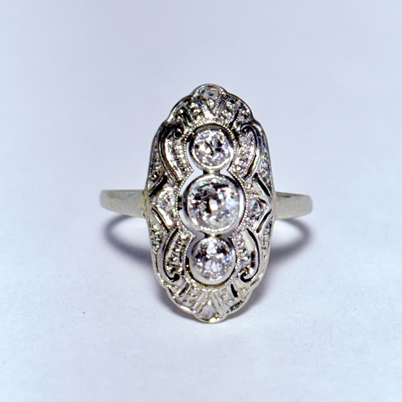 GG Certified 14K Gold .26ctw Old European & Rose Cut Diamond Size 3.75 Ring 2.1g