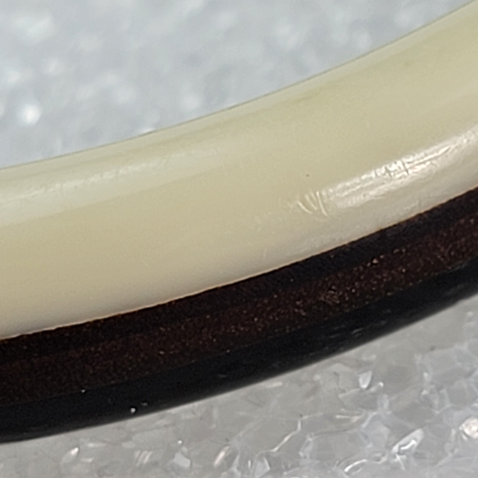 Vtg. Bangle Bracelet 8″ Three Tone Brown Wood Black and Cream Lucite Mid Century