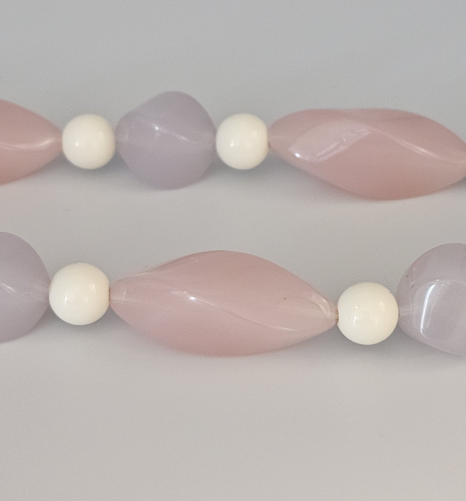 Vintage Glass Beaded Necklace Pink Purple White 27 Inches Retro Costume Jewelry