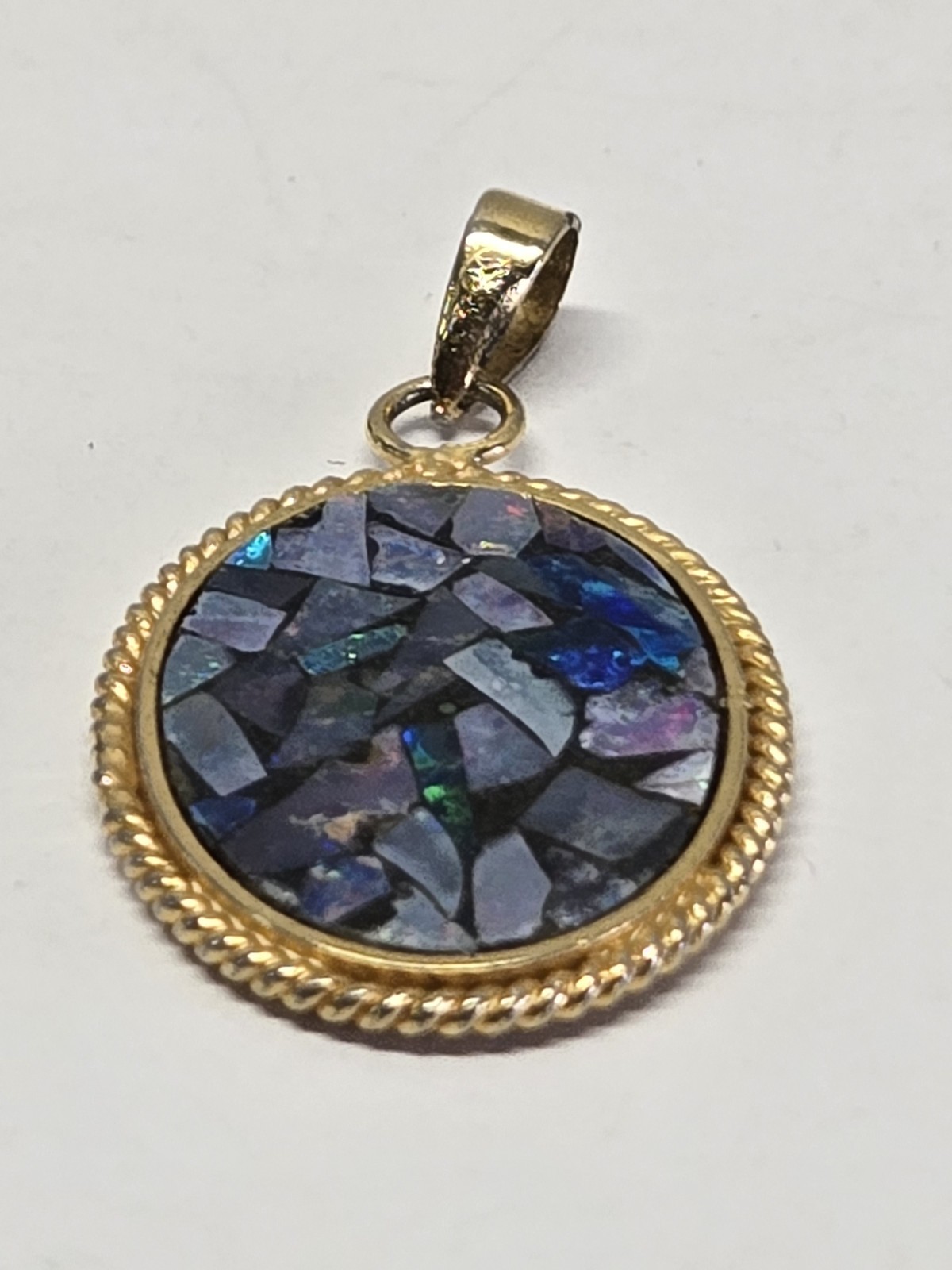 Vintage Reversible Pendant Mosaic Opal & Onyx Inlay Gold Plated