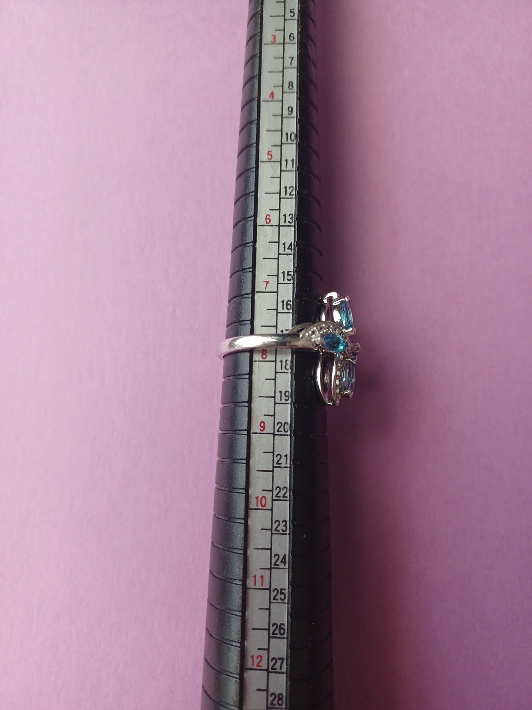 TGGC Sterling Silver Blue Topaz & White Spinel Flower Ring Size 7.75