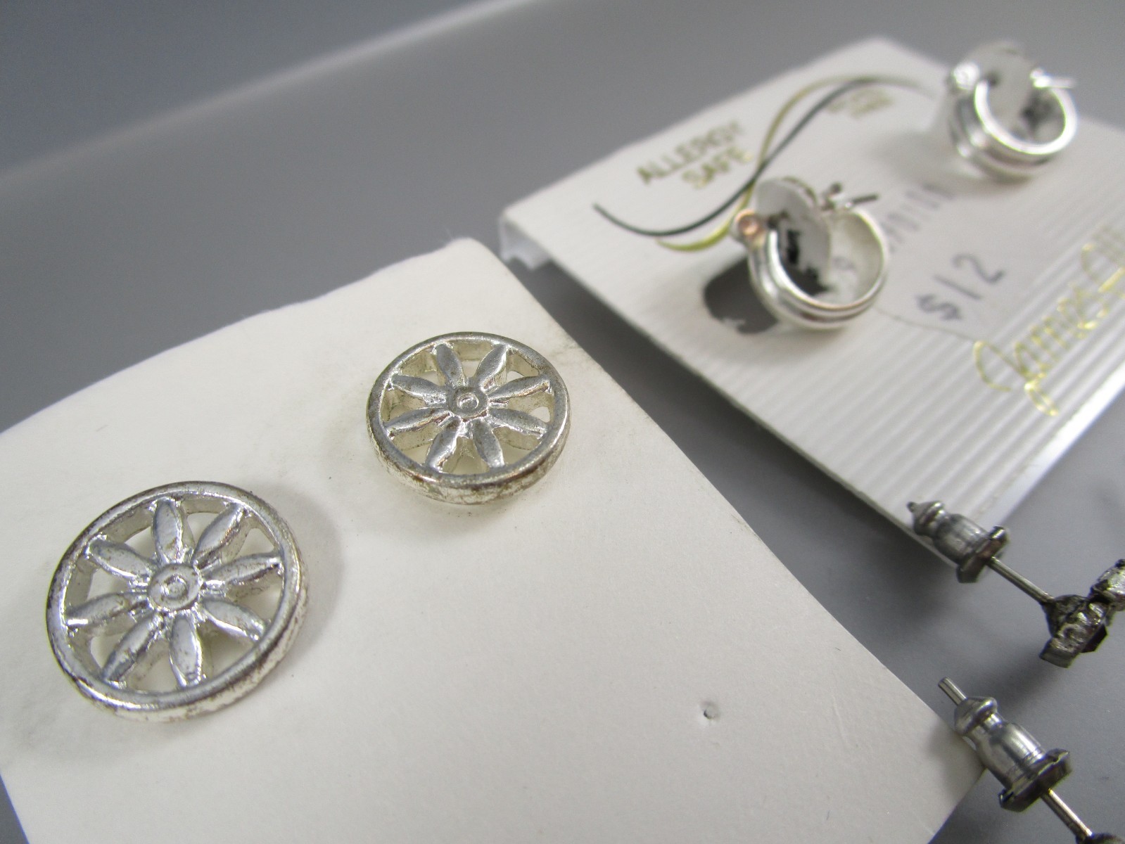 Vtg Mod Varying Silver tone Multi Styles LOT of 7 Post Pierced Earrings 151o