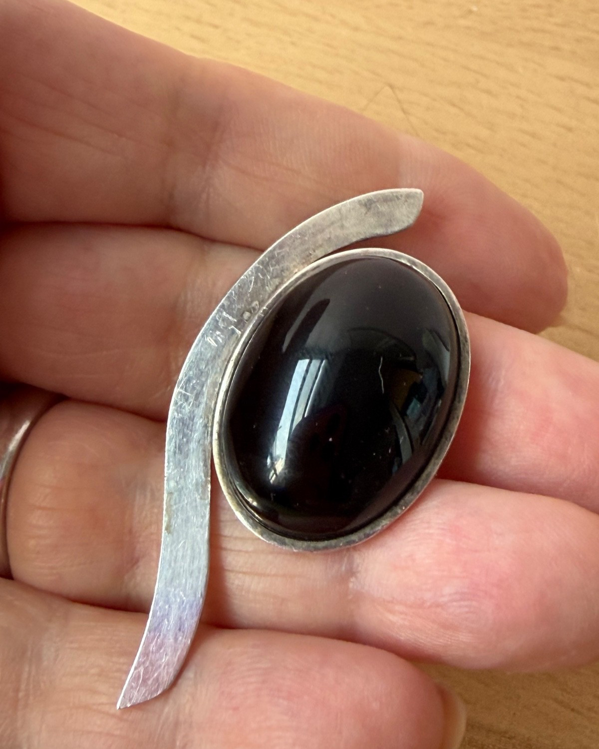 Vintage 925 Sterling Slver Large Oval Black Onyx “Component” For Pendant Repair