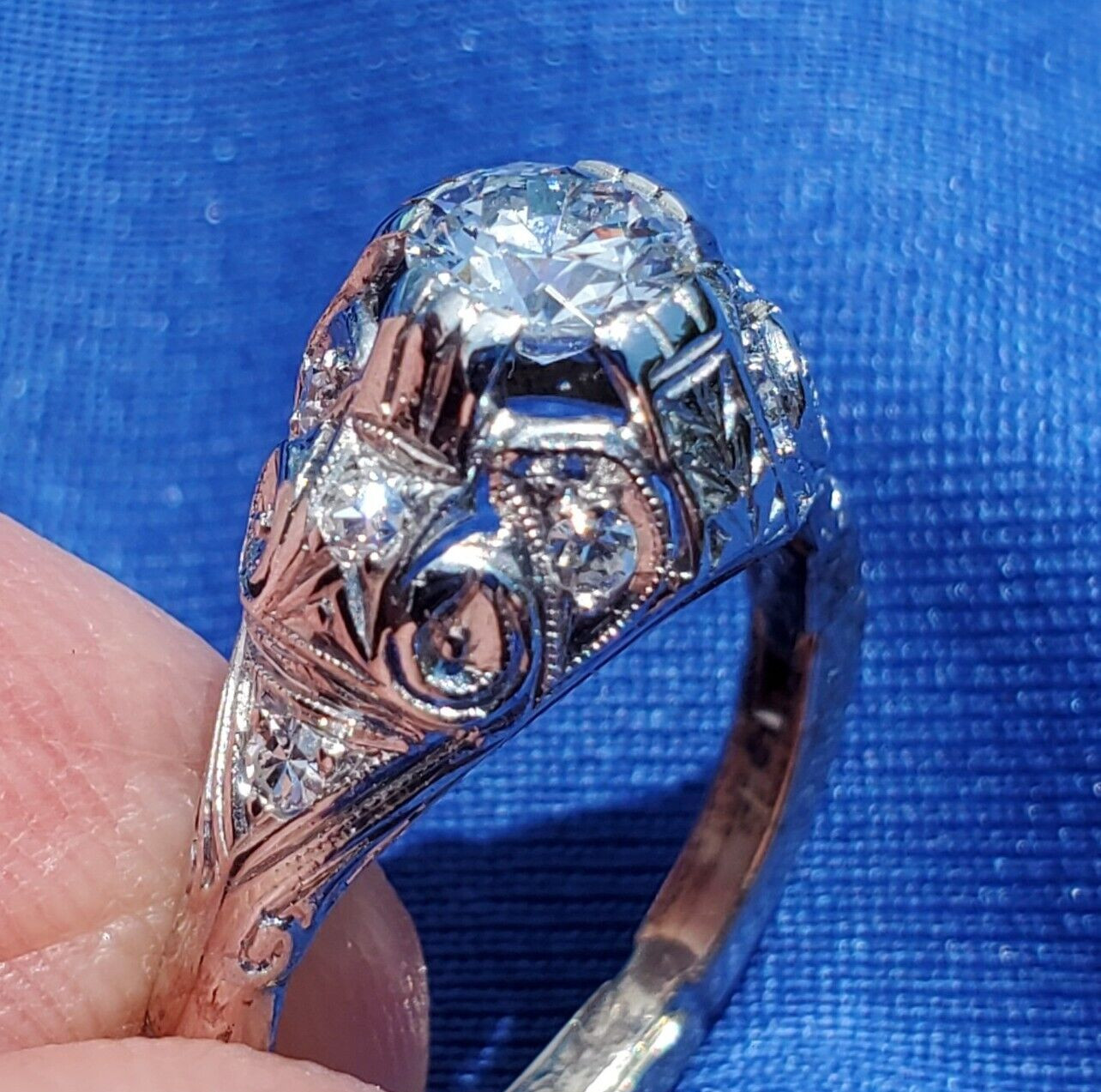 Original EARTH MINED DIAMOND art DECO Engagement Ring Vintage PLATINUM Solitaire