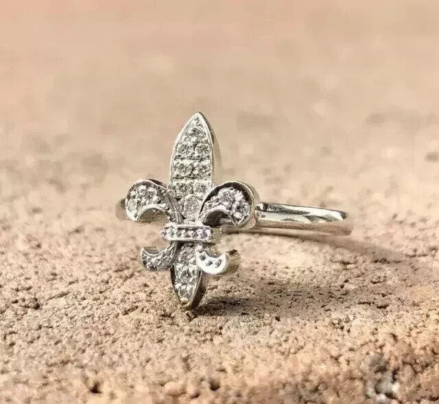 Vintage Women Ring 14K White Gold Plated Silver Round Tester Pass Moissanite