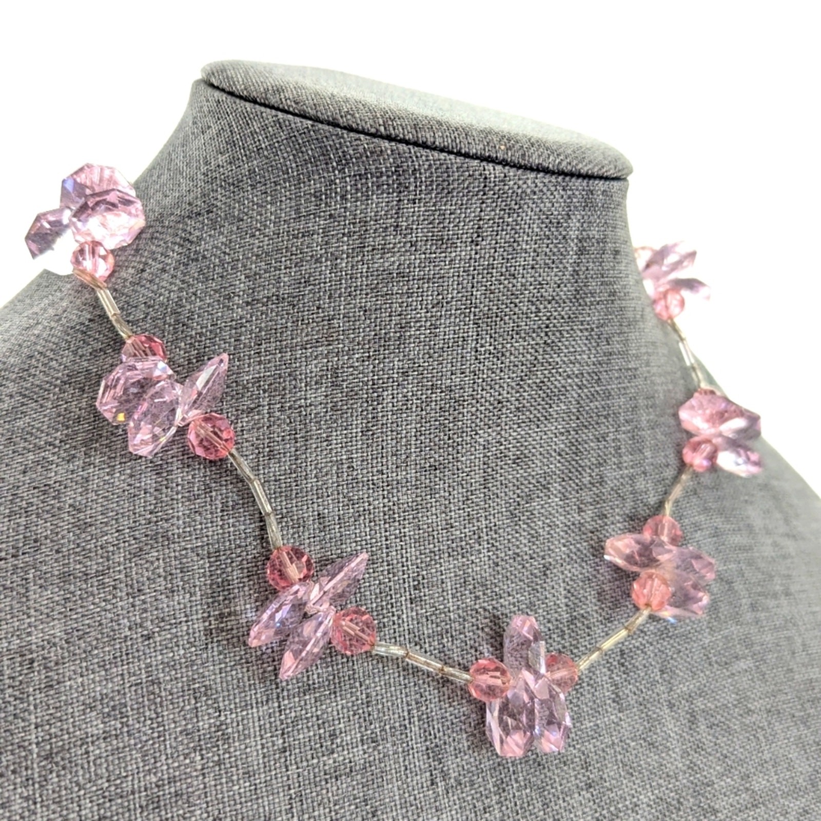Vintage Y2K Stunning Glass Crystal Beaded Floral Wedding Guest Choker Necklace