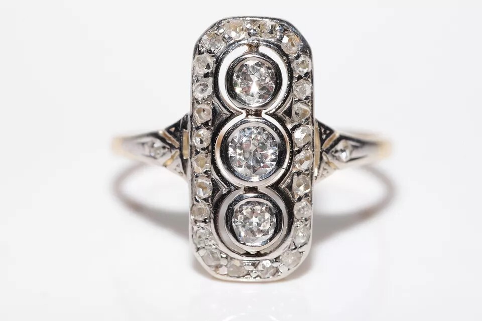 Antique Circa 1920s Art Deco 14k Gold Finish Lab Created Diamond Decorated Ring
