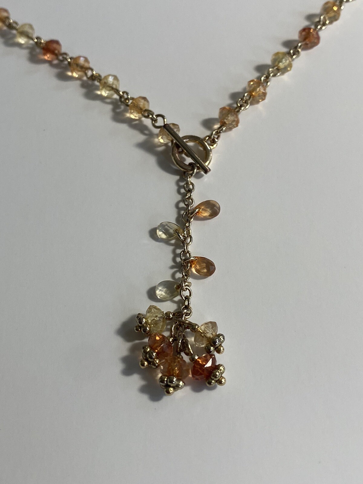 Vintage Avon Gold Tone Y-Drop Necklace Faceted Beads Toggle Closure 19”