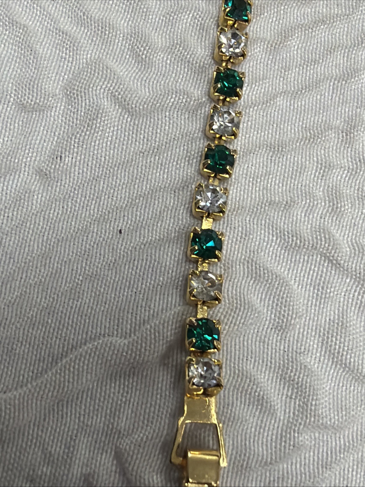 Vintage Eternity Alternating Emerald and Crystal Gold Plated 6.5” Bracelet