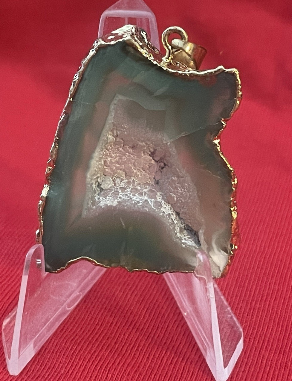 Green Slice Geode Agate Pendant Setting-Handmade (1)