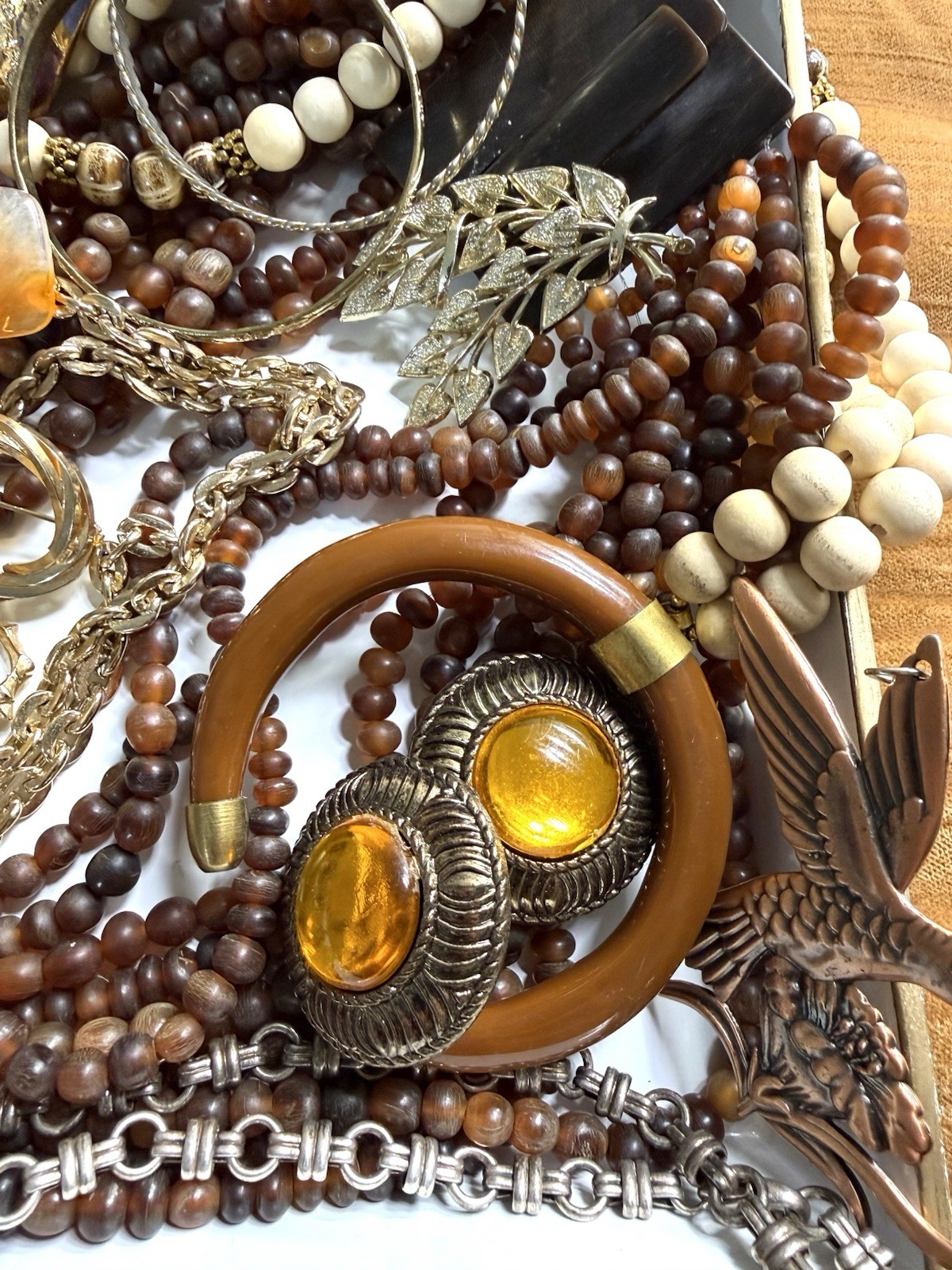 Hand Curated 20 Pc VINTAGE Earthtones Costume Jewelry Necklace Bracelet Lot V7