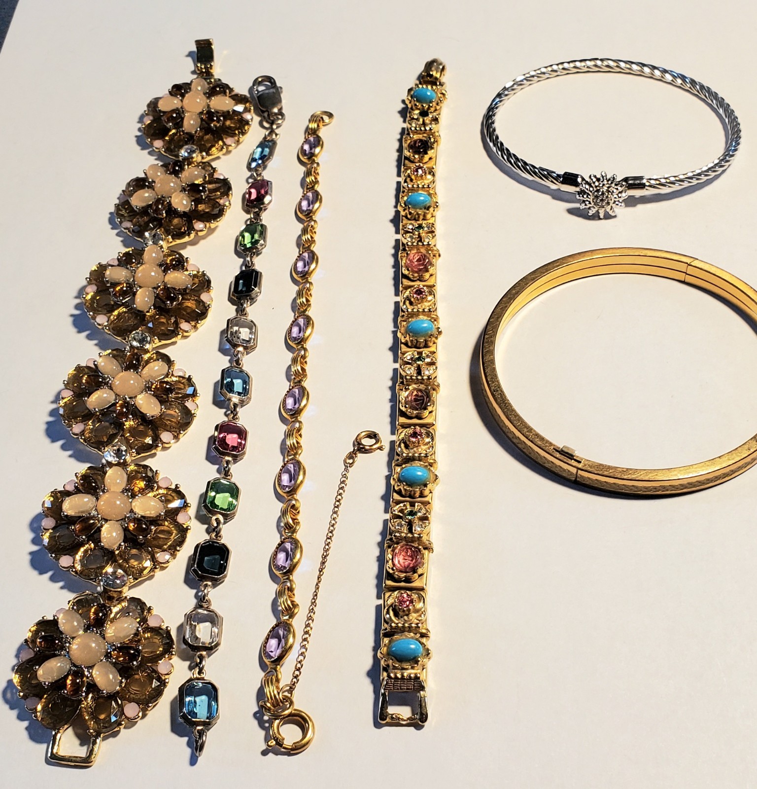 Vintage Bracelet Lot Of 6, Different Makers, Styles, Composition, Ages, Color