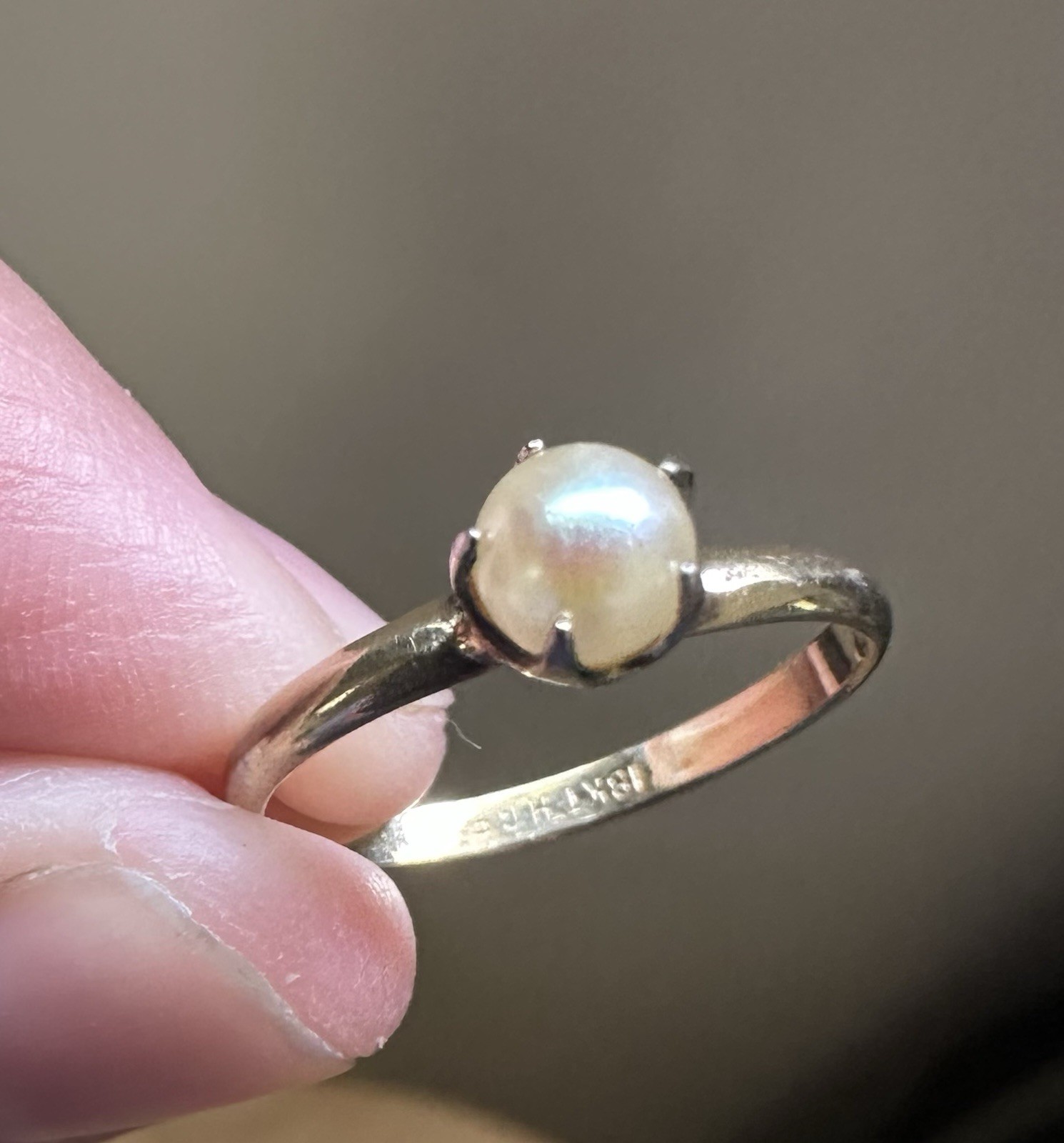 Vintage 18 KT HGE Dainty Pearl Ring 5-3/4