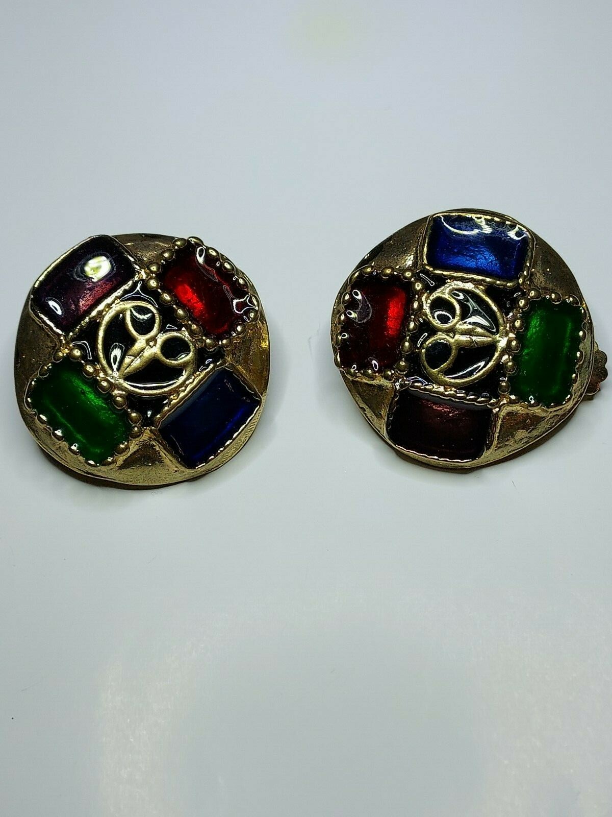Earrings #016; Red, Blue, Green and Violet Clip-on Style