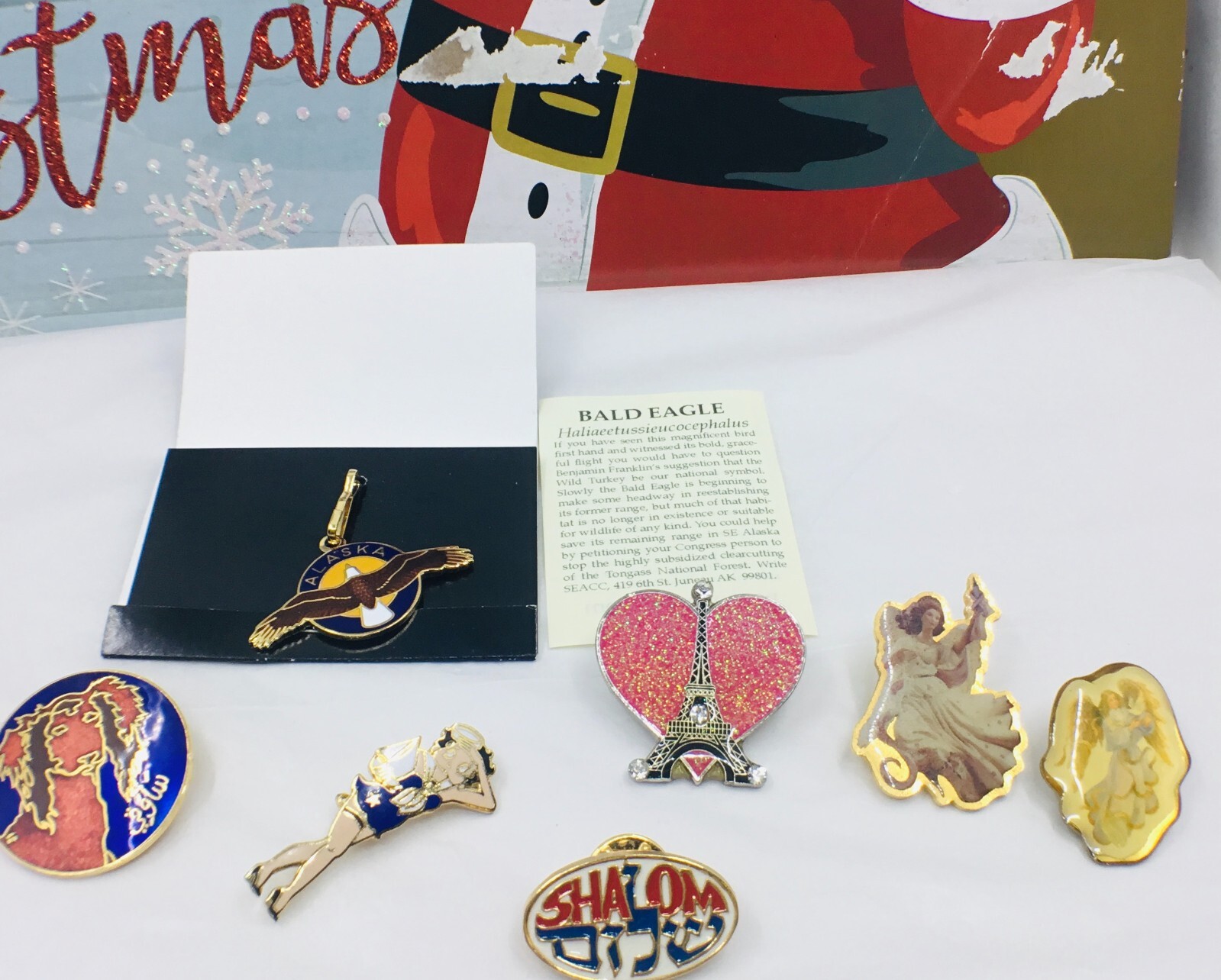 Vintage Lot of 6 Collectibles Souvenir Lapel Pins & Alaska Bald Eagle Charm/Pend