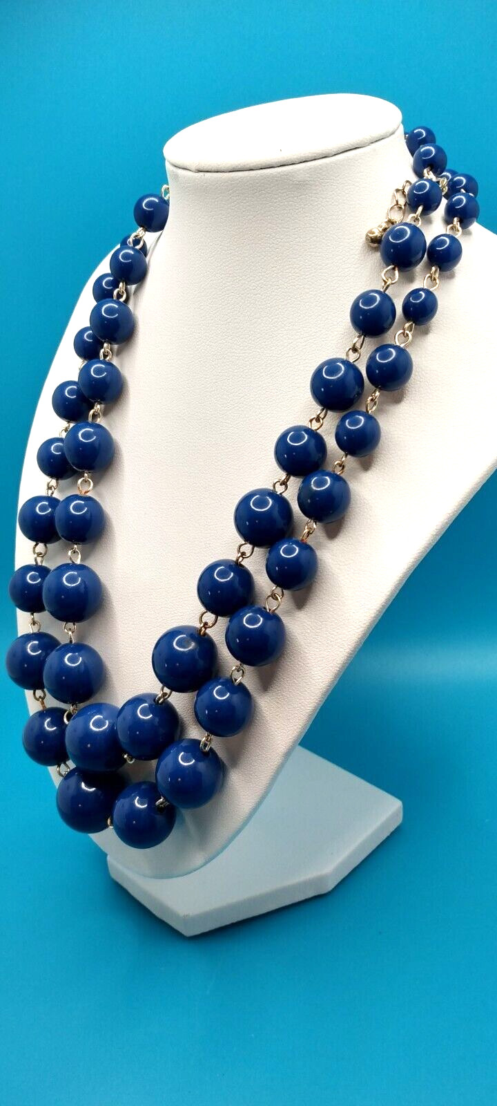 Vintage 14/16″ Dark Blue Beaded Necklace Double Stranded with 3″ Extender