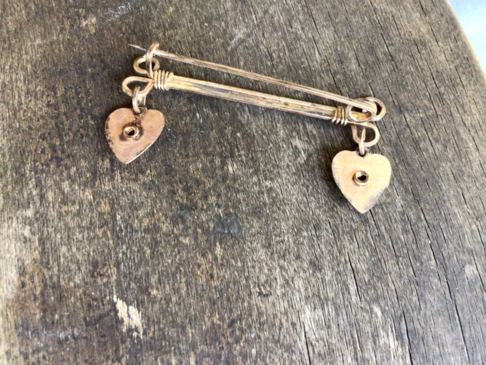 ANTIQUE VICTORIAN GOLD FILLED BAR PIN with HEARTS 2 INCHES LONG