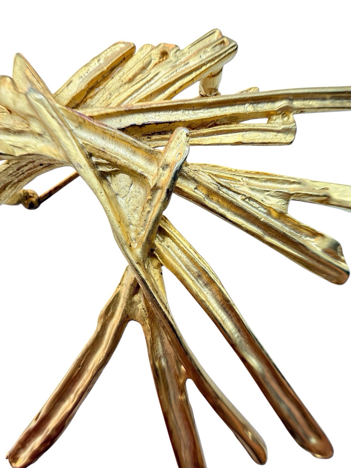 MCM Brutalist Brooch Haystack Matte Gold Tone Modernist Abstract Large VTG Pin 1