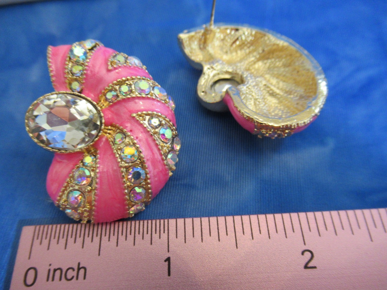 Nautilus Shell Pierced Earrings Pink Seashell Glass AB Crystal Stud Earrings NW
