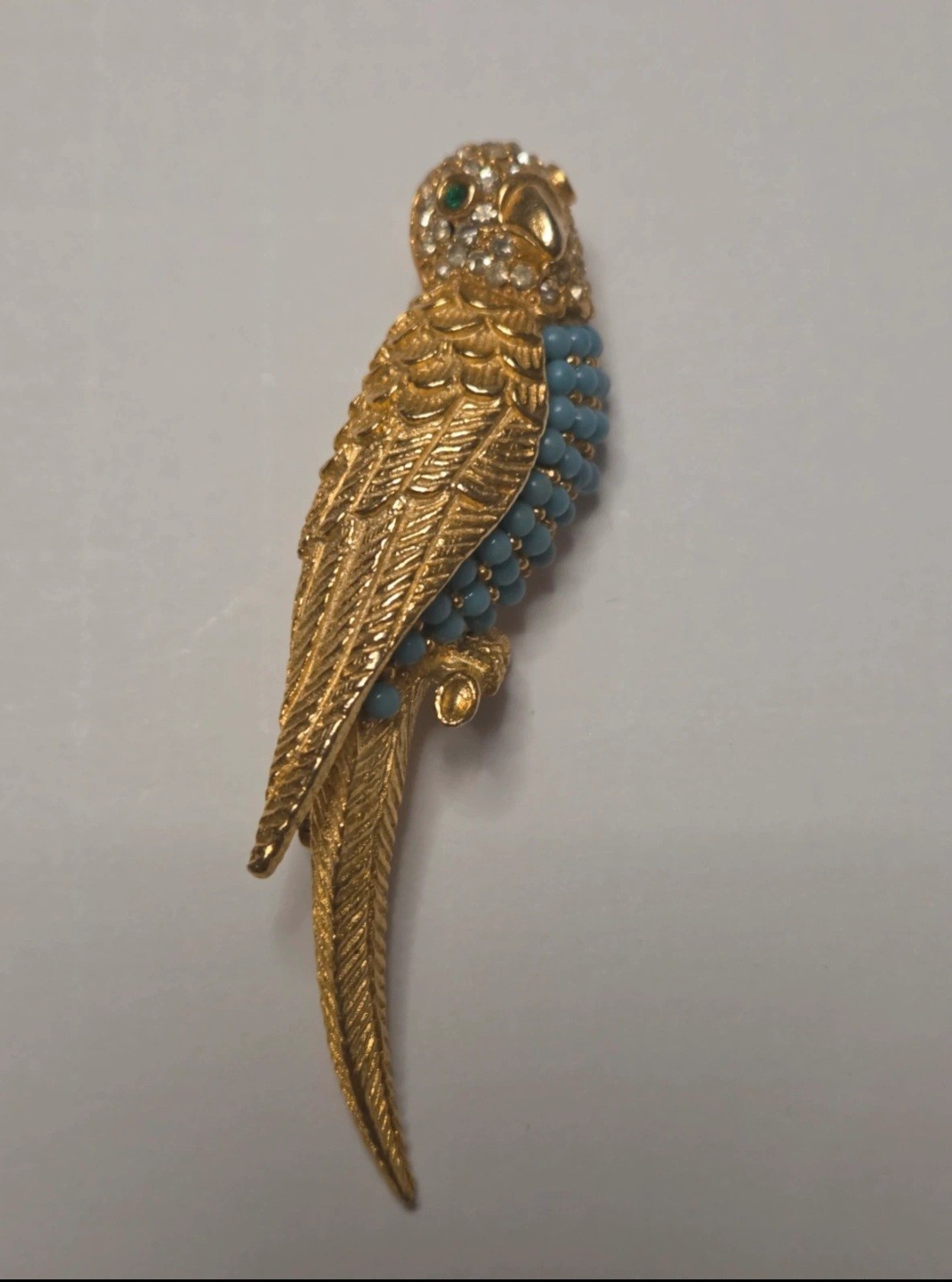 Gold Tone parrot rhinestone & Turquoise brooch