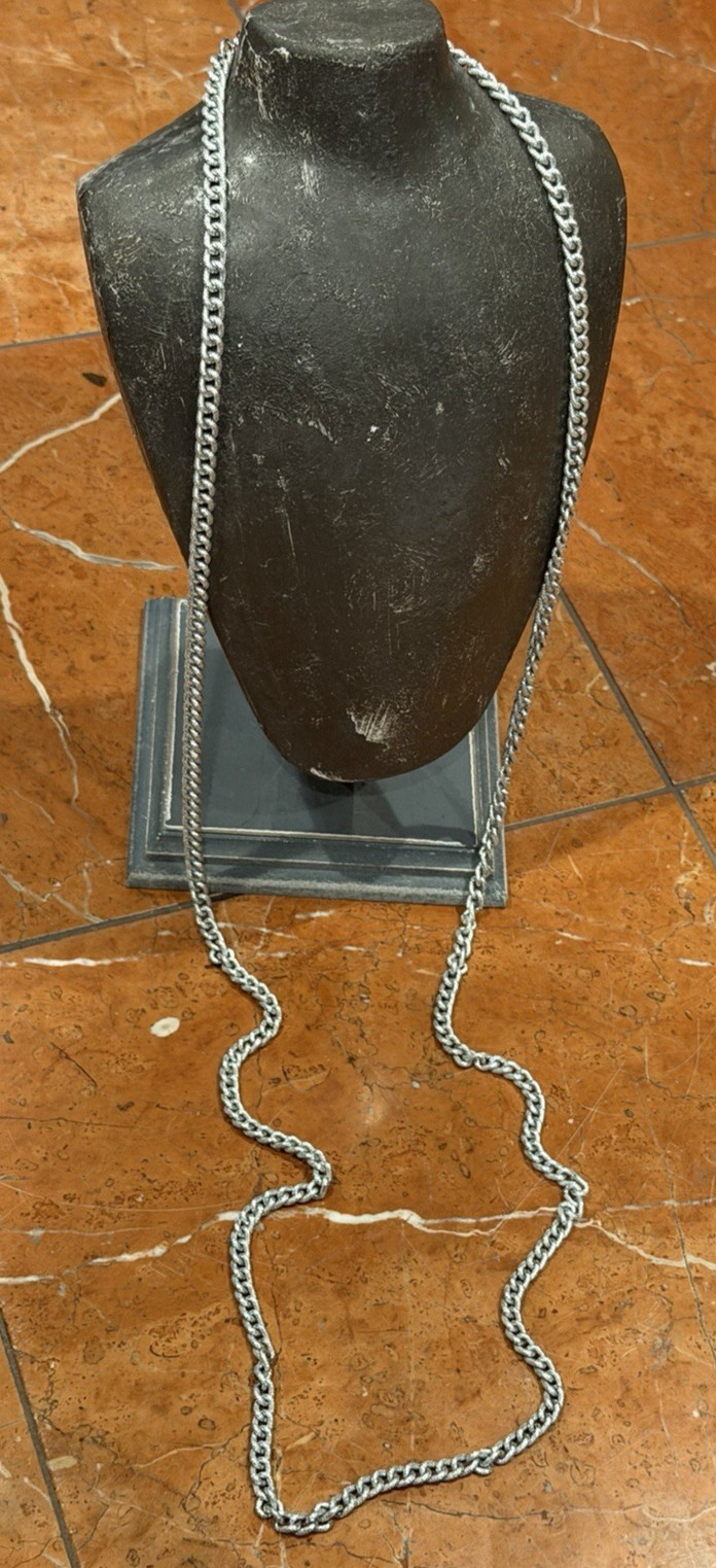 GERMANY SILVER ALUMINUM TEXTURE ROPE CHAIN LINK 54″ LIGHTWEIGHT NECKLACE VINTAGE