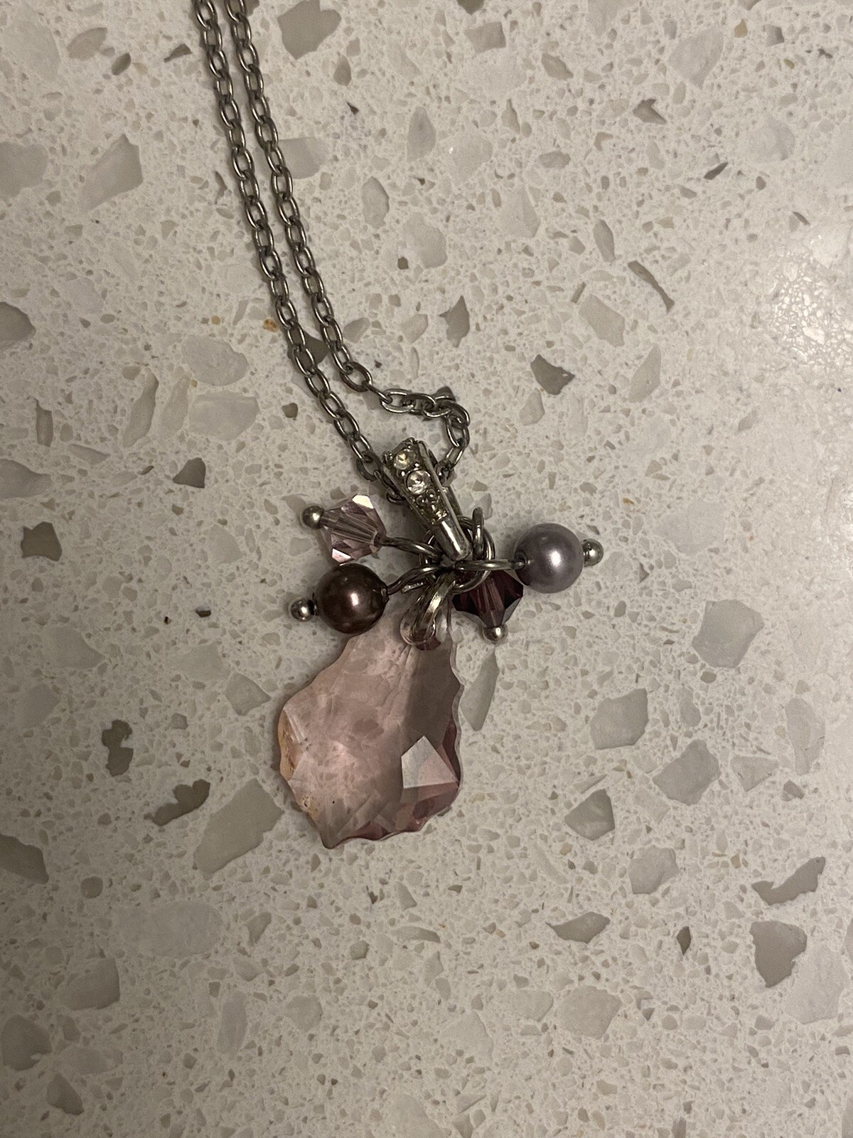 Vintage Pearlmaid JZ Lavender Austrian Crystal Pendant Necklace Purple Boho