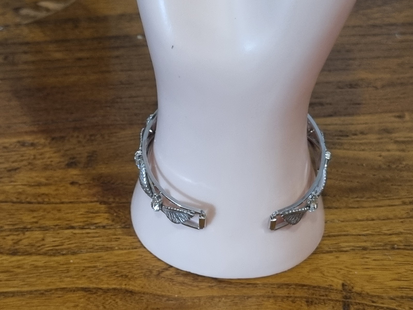 Vintage 14k White Gold Fill Crystal Cuff Bangle Wedding Bride See Video USA made