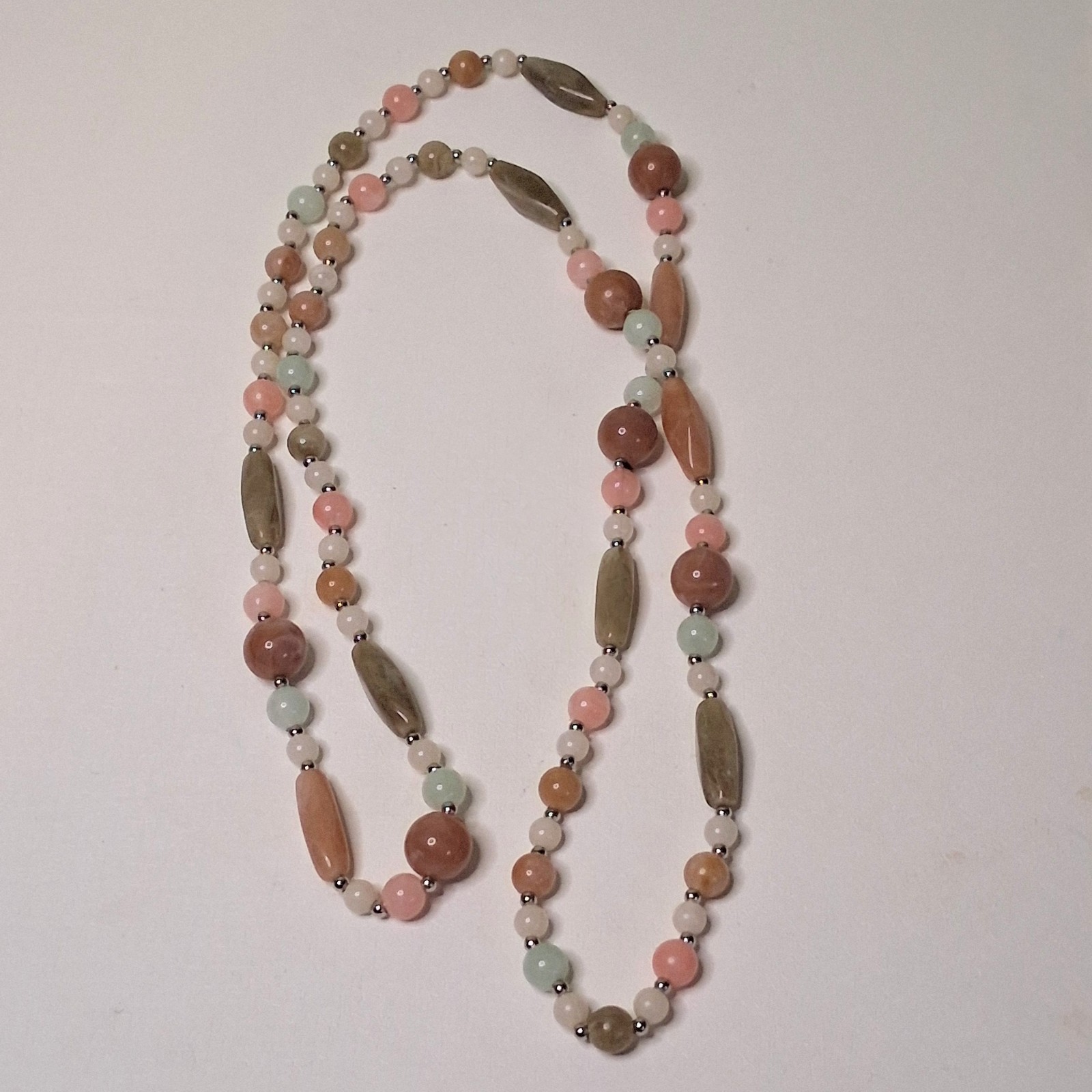 Long Beaded Necklace Multi-Color Pastel Stone Glass Beads 30 Inch Boho Vintage