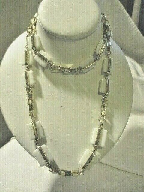 COLDWATER CREEK Goldtone with White Enamel Squares 34″ Long w/ 3″ Extender