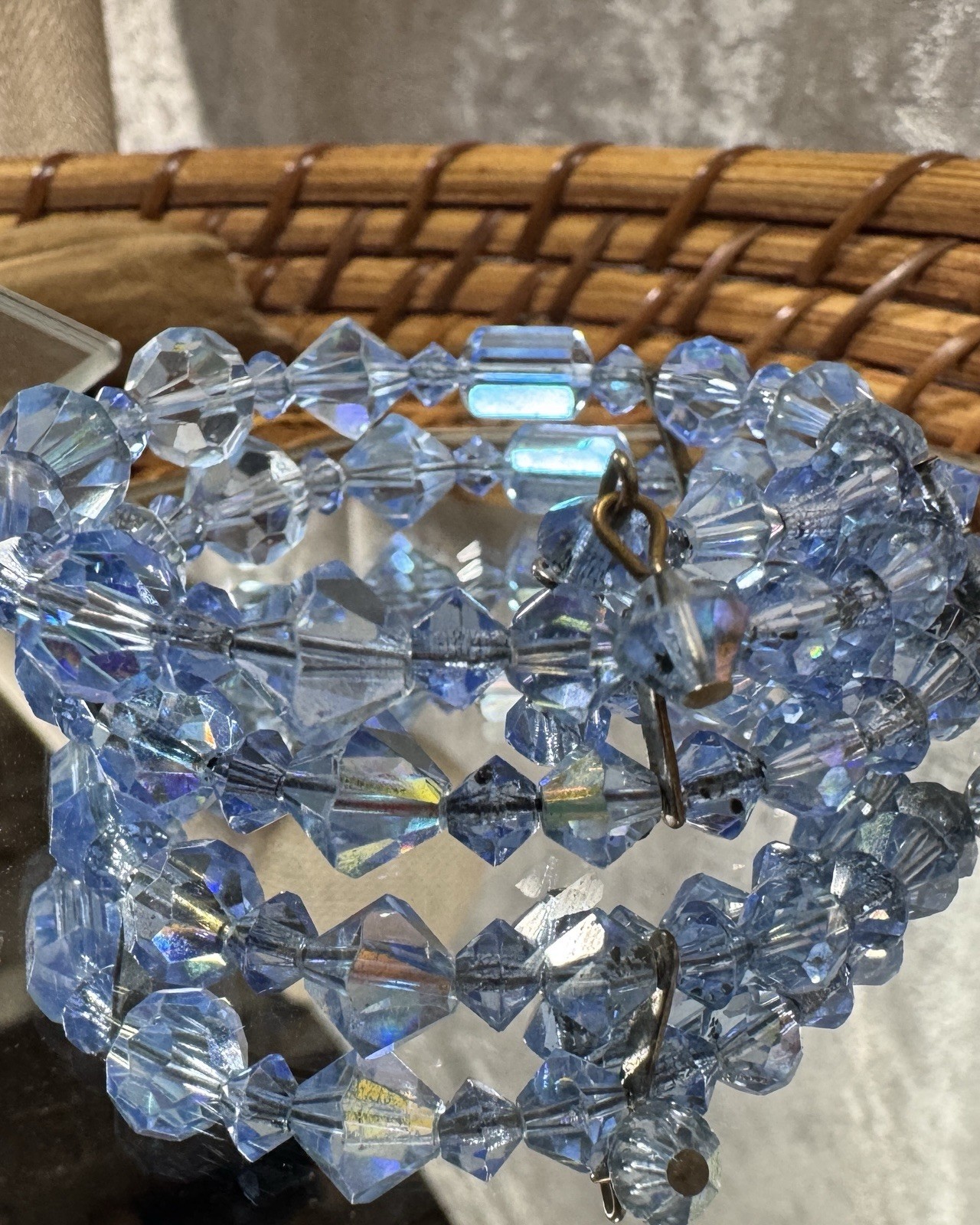 Vintage Blue Faceted Glass Bead Multi-Strand Wrap Bracelet