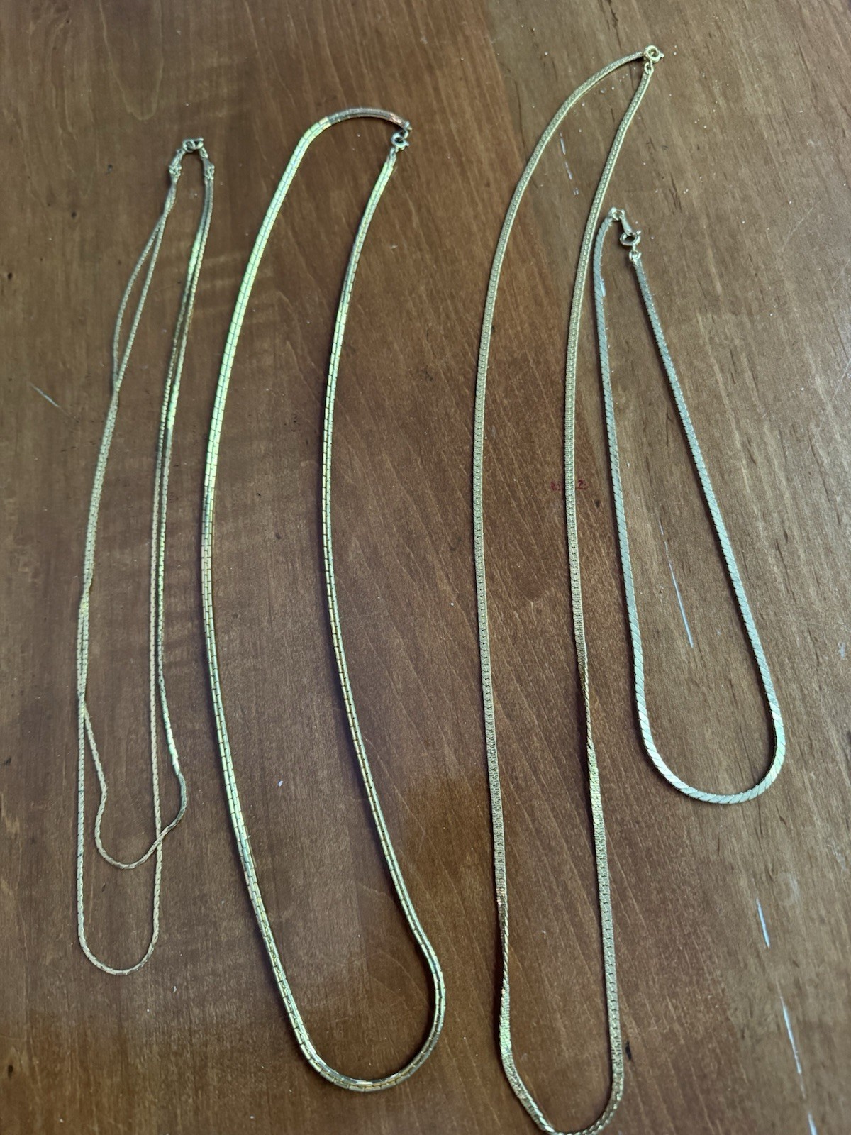 Vintage Lot of 4 Gold Tone Chain Necklaces From 17”-31” Long, Different Designs