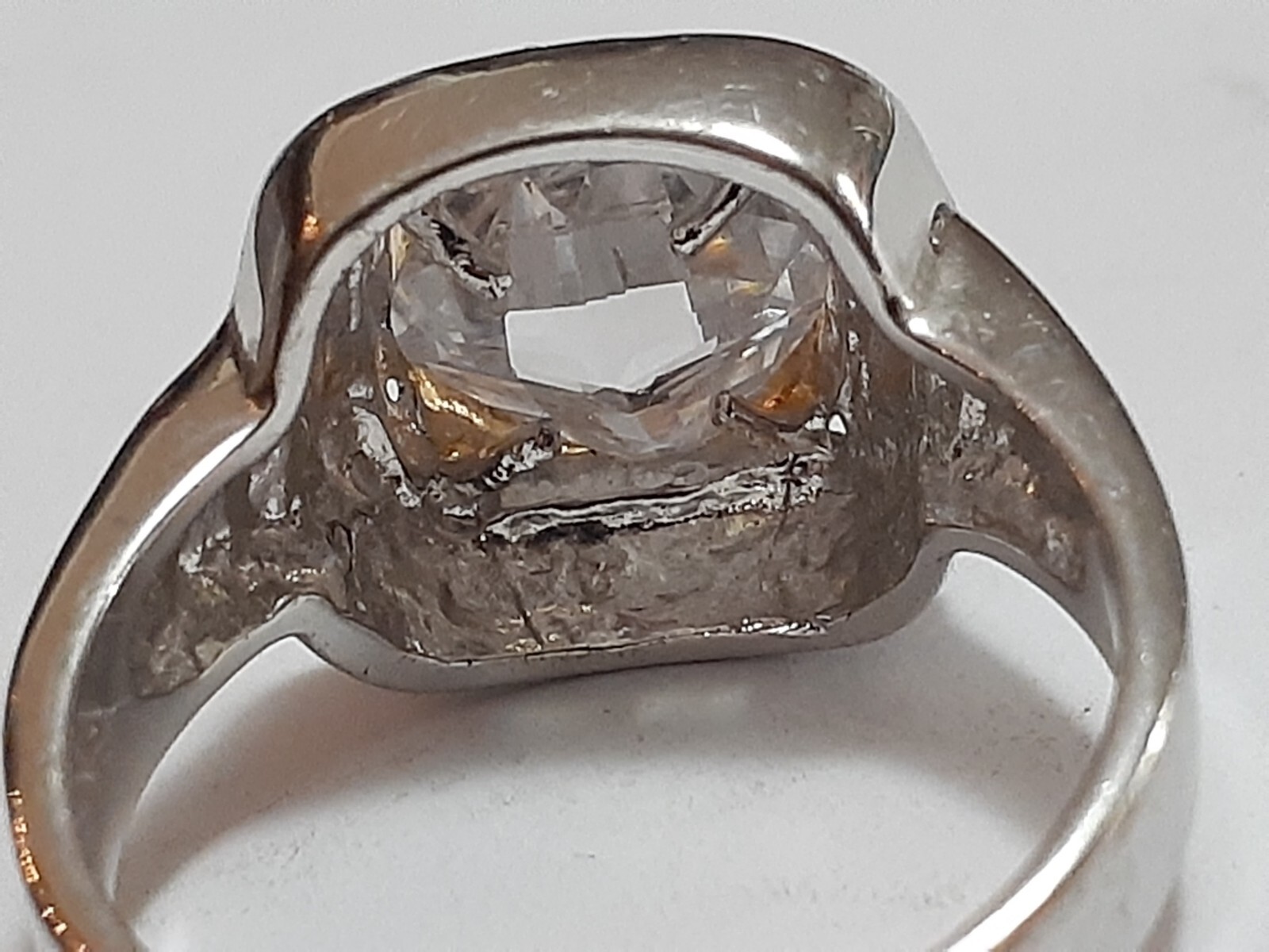 18K GE cocktail ring channel set cushion cut clear CZ stone size 8.5