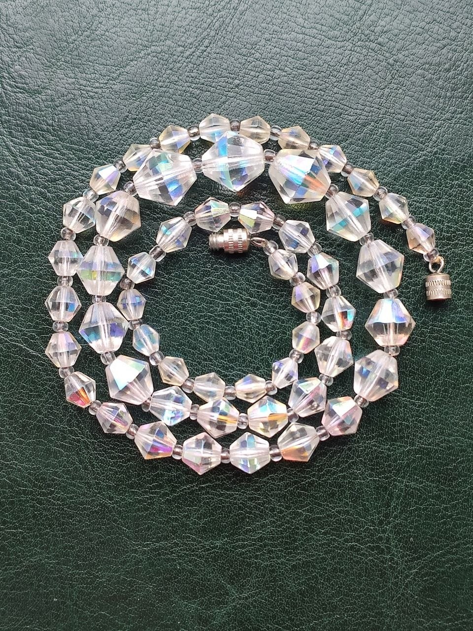 Vintage USSR Aurora Borealis Graduated Glass Bead Necklace, 21″ | Mid-Century St