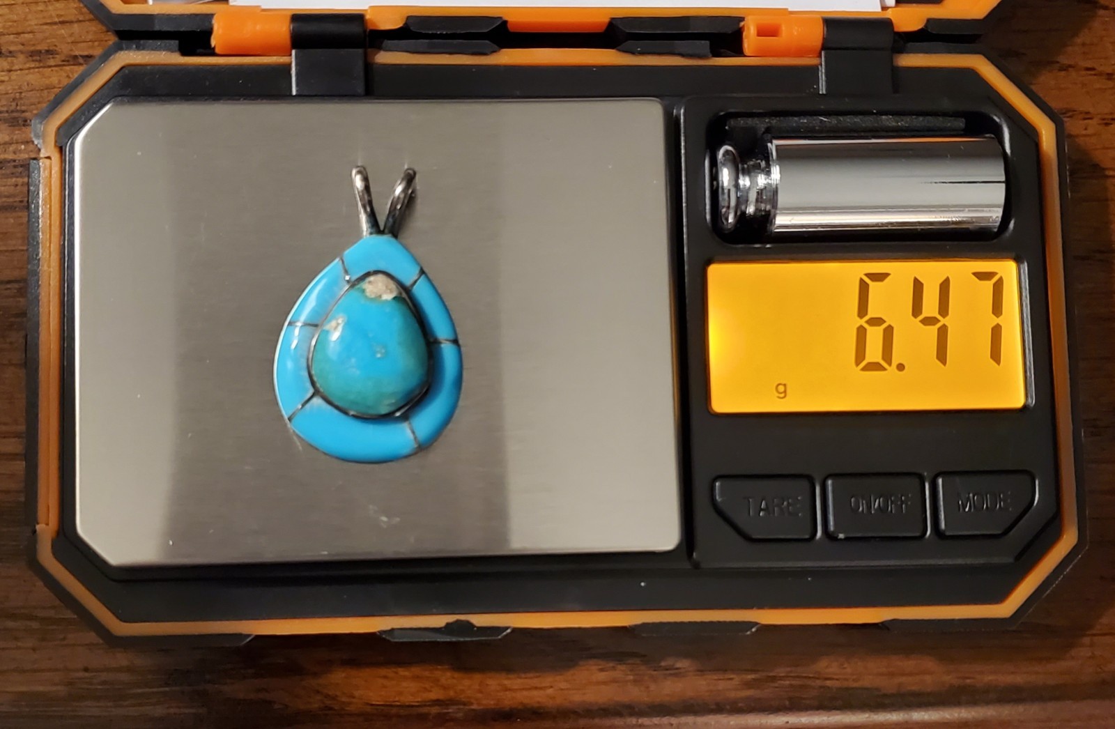 VTG 925 STERLING SILVER Turquoise Teardrop Inlay Pendant 6.47 gm CHIPS