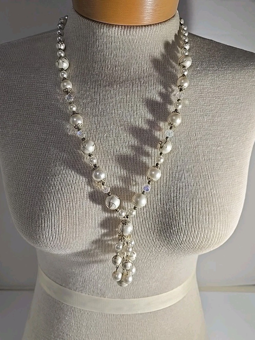 Two Vintage Beaded Necklaces Earthtones Layering 1-Tasseled 1-Multistrand Japan