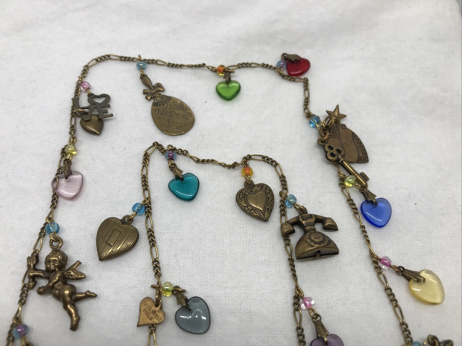 Vintage Glass Works Studio Glass & Brass Charms in Multi Colors Necklace 5