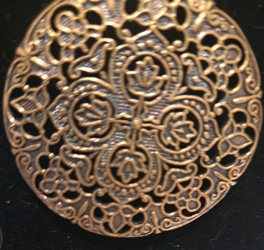 Vintage Bronze Tone bohemian-style Filigree Flat Disk Pendant Necklace