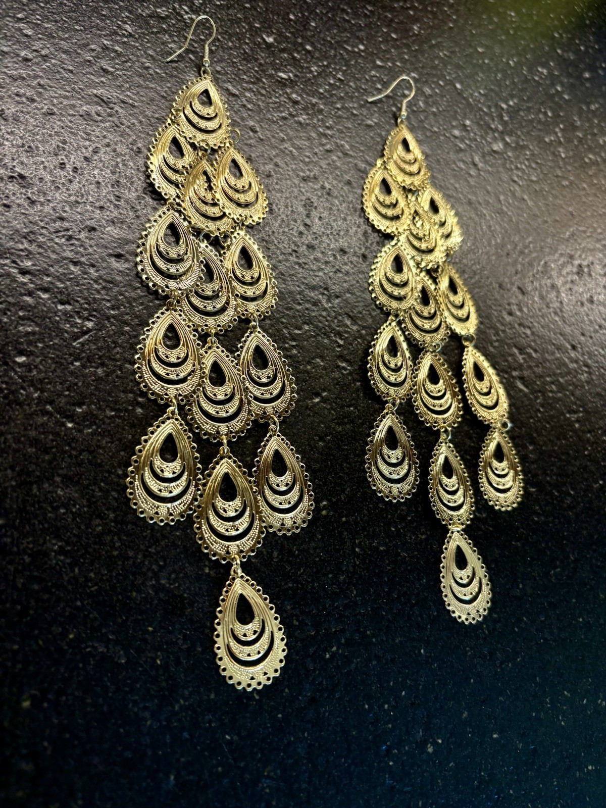 Fun Light Weight Gold Dangle Earrings. They Measure Approximately 7 1/2” Long
