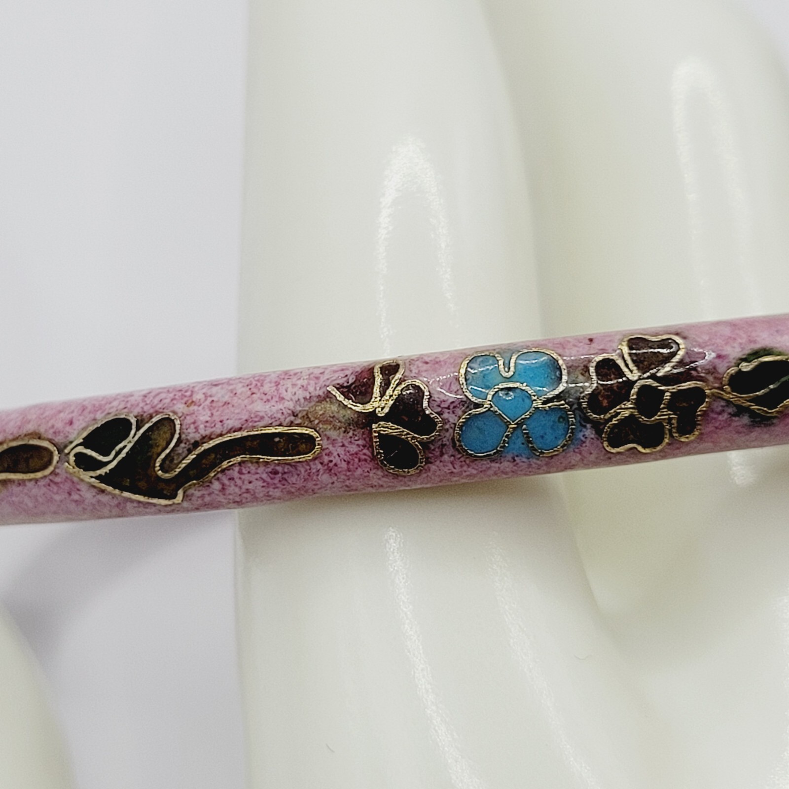 Cloisonné Asian Inspired Rose Mauve Color Floral Hand Painted Bangle Bracelet