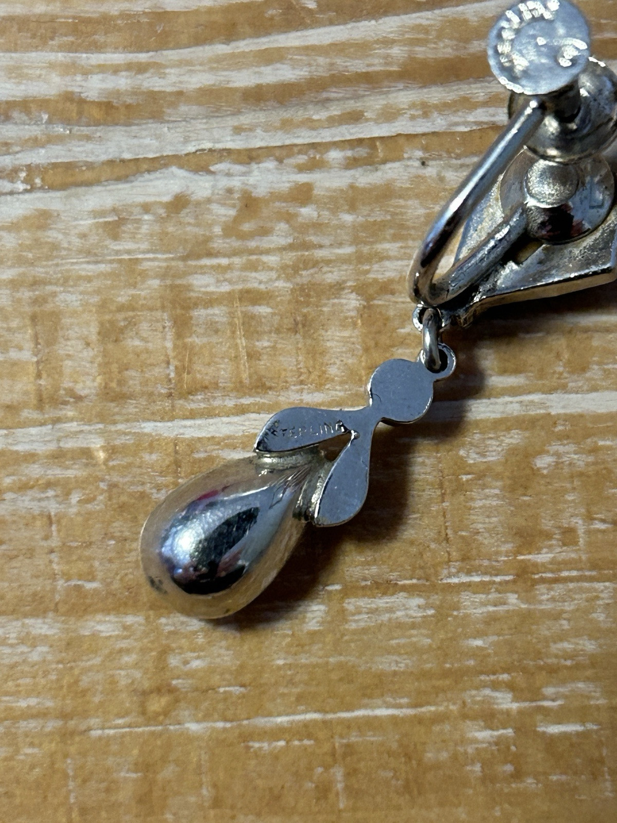 Vintage 1930s-1950s Screw Back Rhinestone Sterling Marked Tear Drop Earrings