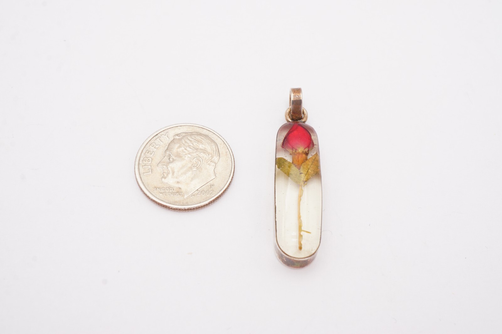 Vintage Mexico Sterling Silver 925 Flower In Lucite Pendant ATI